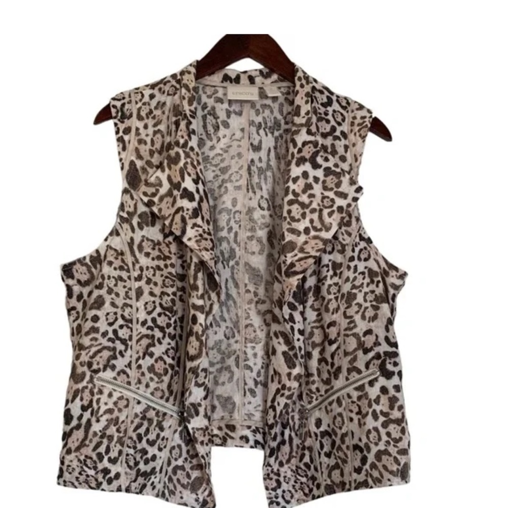 Chico's Animal Print Sleeveless Open Front Vest. Chico’s size 2